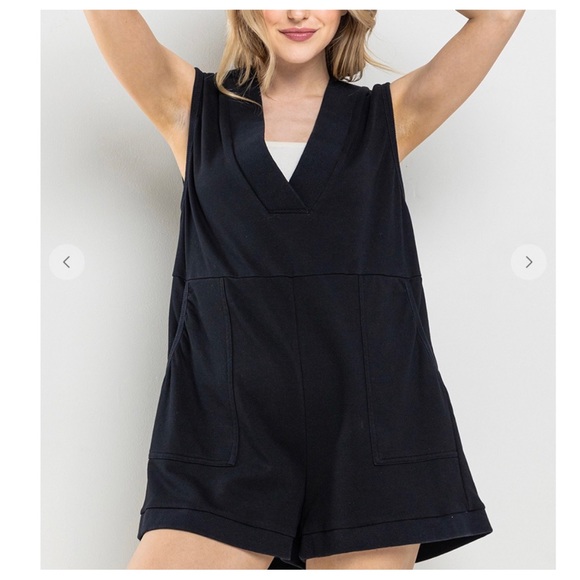 Boho Solid V-Neck Sleeveless Romper - Picture 1 of 3